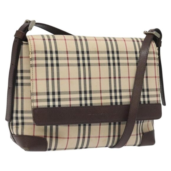 BURBERRY Nova Check Shoulder Bag Canvas Beige Silver Auth BD069 - Picture 1 of 16